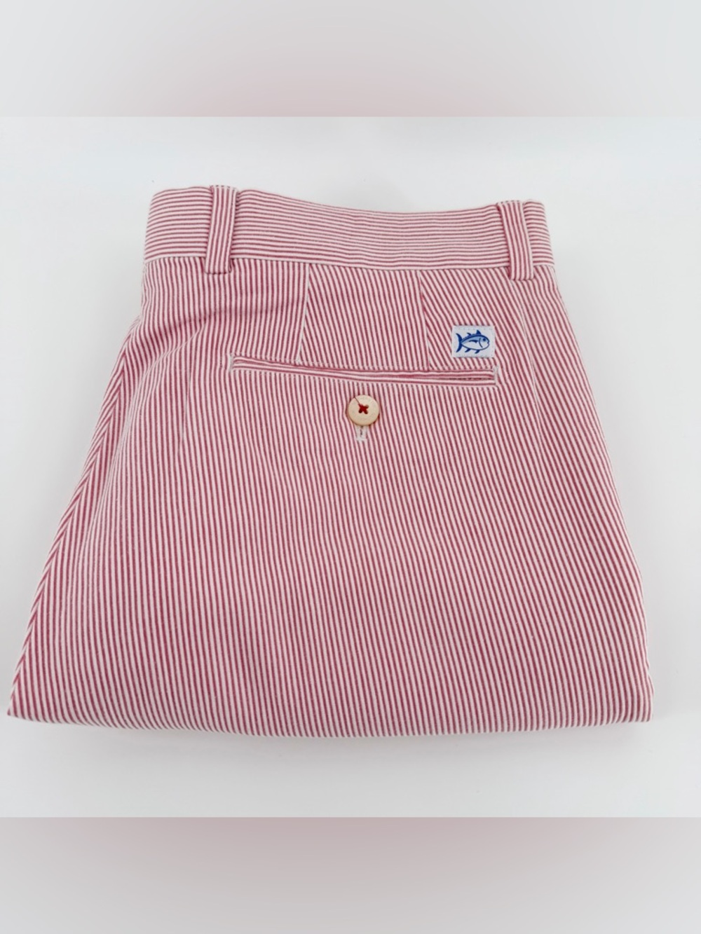 Southern Tide Mens Skipjack Seersucker Chino Pants 34 x 33 Red White Striped EUC